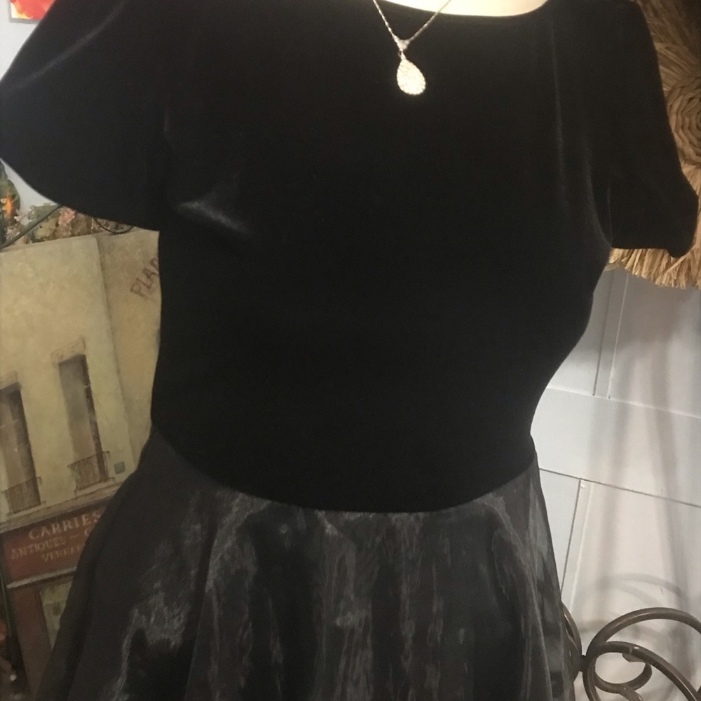 Stage accents brand  BLACK VELVET TOP LONG SHEER BOTTOM DRESS